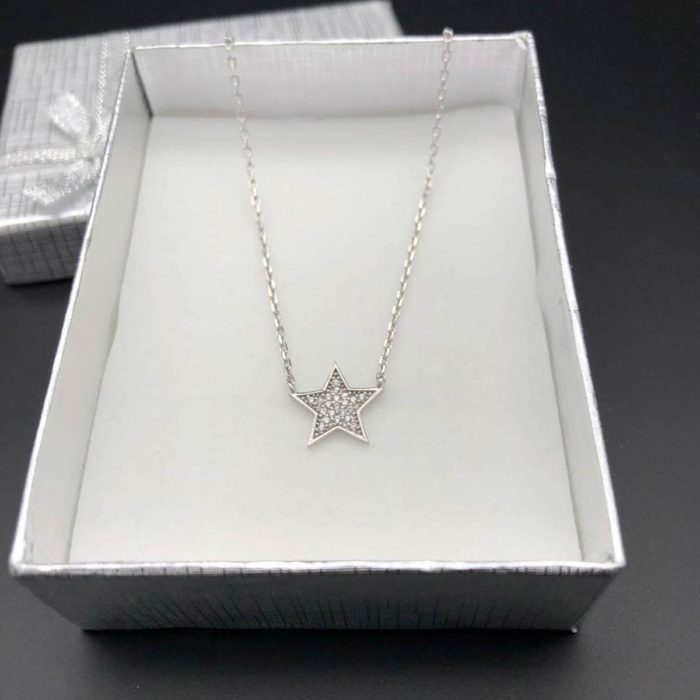 Stern Collier Kette Silber mit 18 Zirkonia