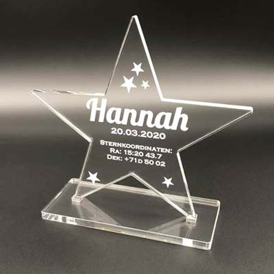 sterntaufe-aufsteller Acrylstern Aufsteller mit den Daten Ihrer Sterntaufe