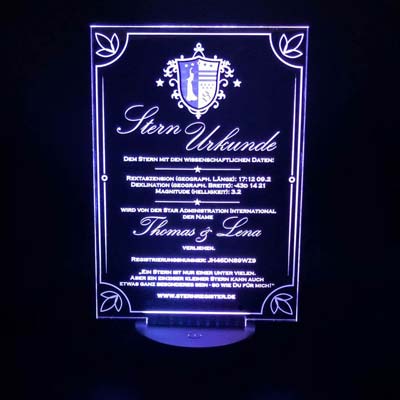 sternurkunde-trophaee LED beleuchtete Sternurkunde aus Acrylglas